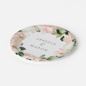 Assiette en papier Mariage Broderie Hydrangea Roug (Angle)