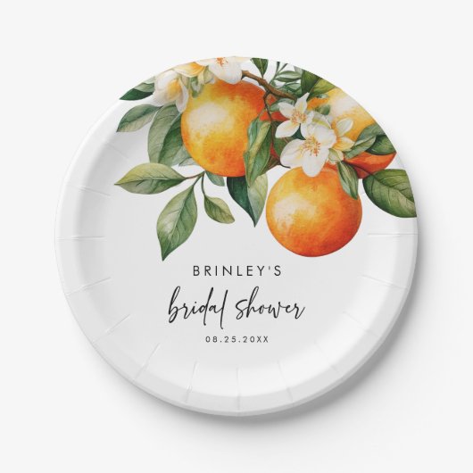 Assiette en papier mariage Citron Orange Clémentin (Devant)