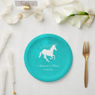 Assiette en papier Mariage Licorne Turquoise