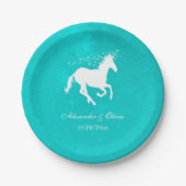 Assiette en papier Mariage Licorne Turquoise (Devant)