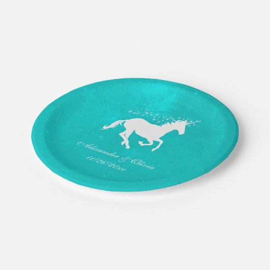 Assiette en papier Mariage Licorne Turquoise (Angle)