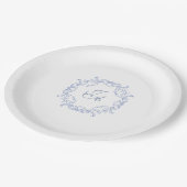 Assiette en Papier Mariage Monogramme Baroque Bleu (Angle)