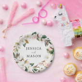 Assiette en papier Mariage Monogramme Coton Magnol (Fête)