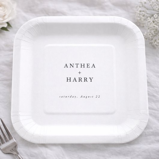 Assiette en Papier Mariage Noir Blanc Serif Modern
