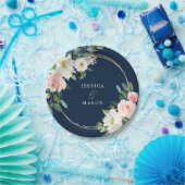 Assiette en papier mariage teinte dorée bleu marin (Fête)