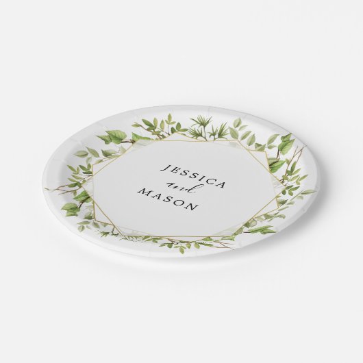 Assiette en papier Mariage verdure en forêt (Angle)
