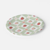 Assiette en Papier Mignonne Fraise Gingham Vert Pâ (Angle)