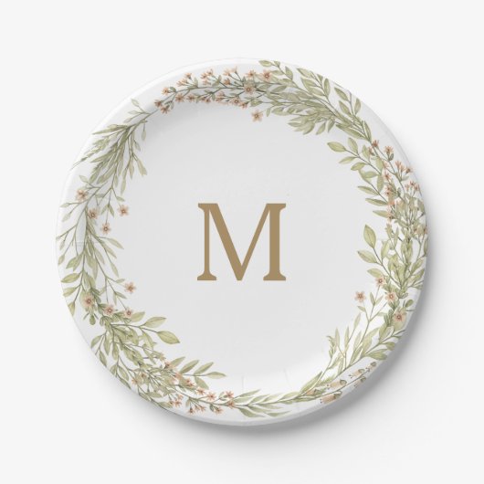 Assiette en papier Monogramme de douche de mariage (Devant)