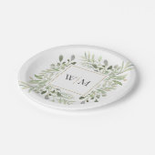 Assiette en papier Monogramme Or Feuillage Verdure (Angle)