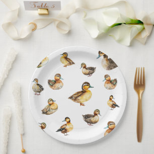 Assiette en papier motif canard aquarelle