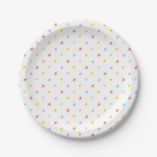 Assiette en papier motif étoile multicolore (Devant)