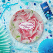 Assiette en papier motif fleurs rose rouge pour fê (Fête)