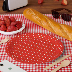 Assiette en papier motif pois rouges et blanc chic