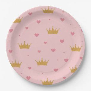 Assiette en papier motif princesse rose et or