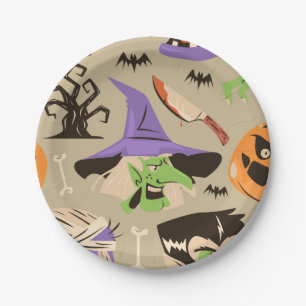 Assiette en papier motif vintage Halloween