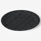 Assiette en papier Mudcloth designer noir et gris (Angle)