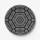 Assiette en papier Mudcloth moderne noir et blanc (Devant)
