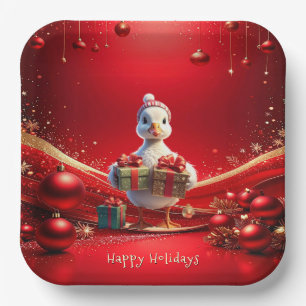 Assiette en papier Noël Canard Mignon