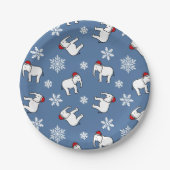Assiette en papier Noël éléphant blanc (bleu) (Devant)
