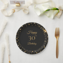 Assiette en papier noire et or pour 30e anniversai