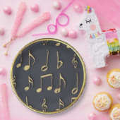 Assiette en papier Notes de musique dorées (Fête)
