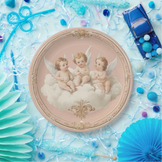 Assiette en papier nuage à chérubin rococo rose ro (Fête)