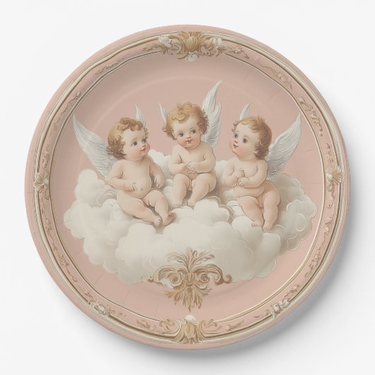 Assiette en papier nuage à chérubin rococo rose ro (Devant)