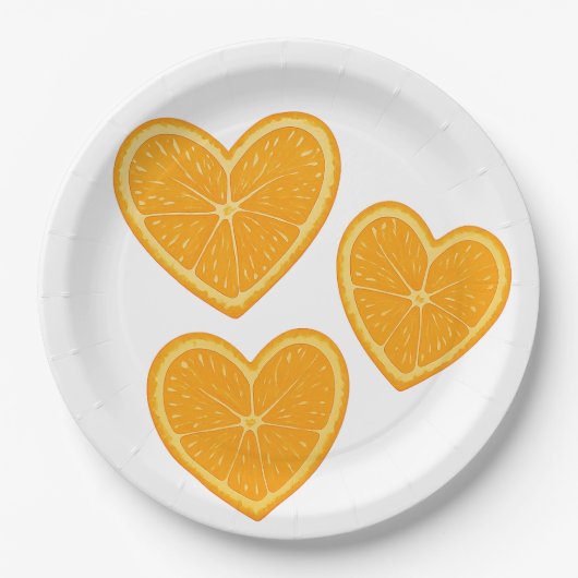 Assiette en Papier Orange Coeur – Décoration de Fê (Devant)