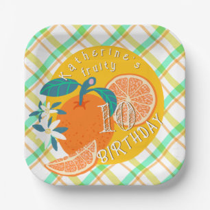 Assiette en papier Orange Fruité à carreaux pour l