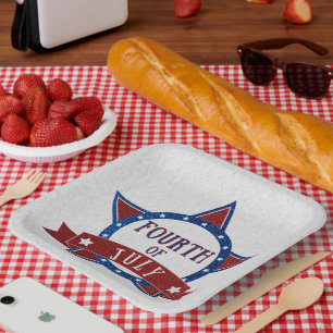 Assiette en papier pailletée du quatre juillet