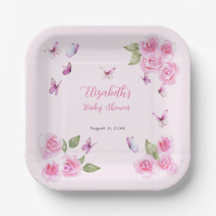 Assiette en papier Papillon Rose pour Baby Shower