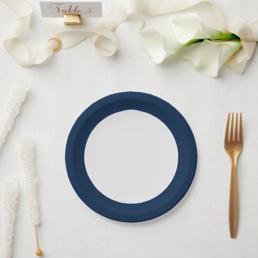 Assiette en papier personnalisée avec liseré bleu  (Mariage)