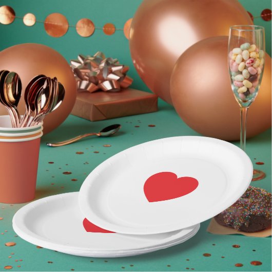 Assiette en Papier Personnalisée Cœur Rouge Élégan (Multi)