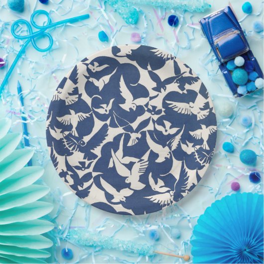 ASSIETTE EN PAPIER: PIGEONS EN BLANC + BLEU : 1928 (Fête)