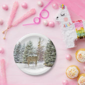 Assiette en papier Pins enneigés avec cerfs (Fête)