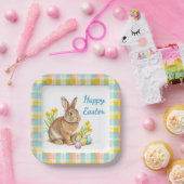 Assiette en papier plaid de printemps avec lapin d (Fête)