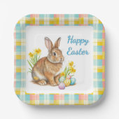 Assiette en papier plaid de printemps avec lapin d (Recto)