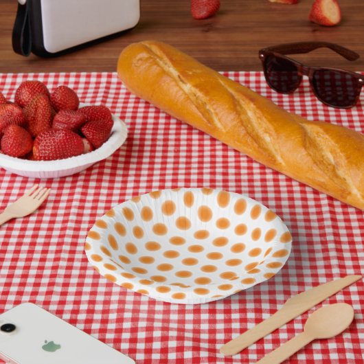 Assiette en papier - Points orange avec des bords (Pique-nique)
