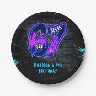 Assiette en papier pour 7e anniversaire Neon Graff