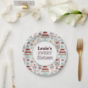 Assiette en papier pour anniversaire Sweet 16 pers
