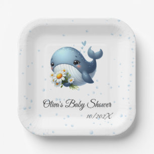 Assiette en papier pour Baby Shower Baleine Bébé M