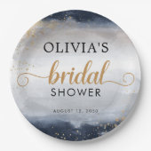 Assiette en papier pour Baby Shower Bleu marine et (Devant)