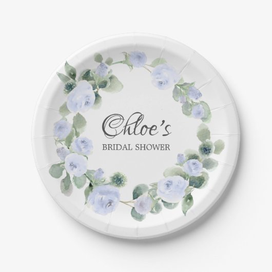 Assiette en papier pour Baby Shower Blue Rose Euca (Devant)