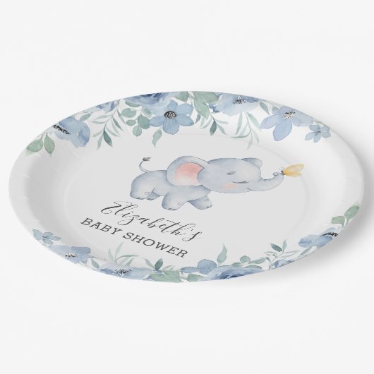 Assiette en papier pour Baby shower d'éléphant dou (Angle)