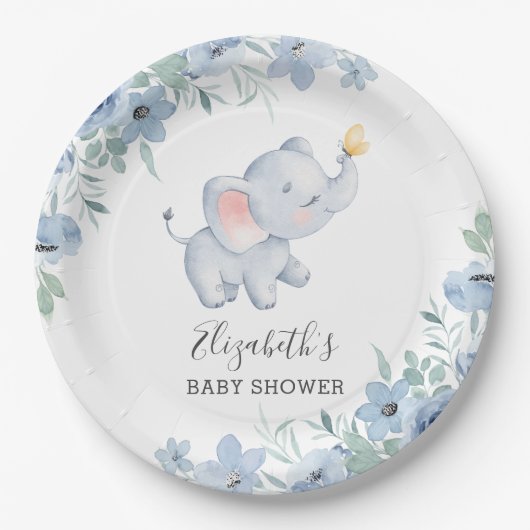 Assiette en papier pour Baby shower d'éléphant dou (Devant)