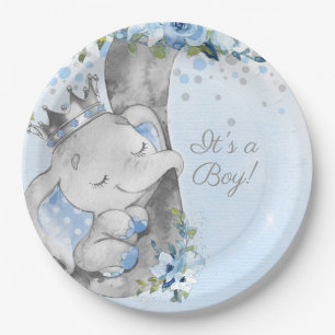 Assiette en papier pour Baby Shower Prince Éléphan