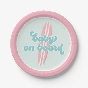 Assiette en papier pour Baby shower Rose Plage Béb