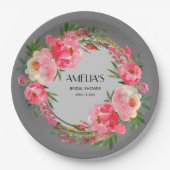 Assiette en papier pour douche de mariée à fleurs  (Devant)