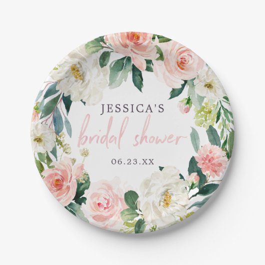 Assiette en papier pour douche de mariée Fleurs de (Devant)
