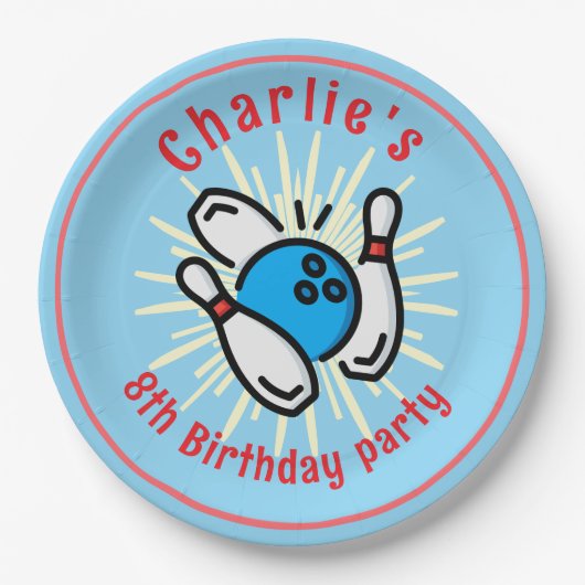 Assiette en papier pour l'anniversaire de bowling (Devant)